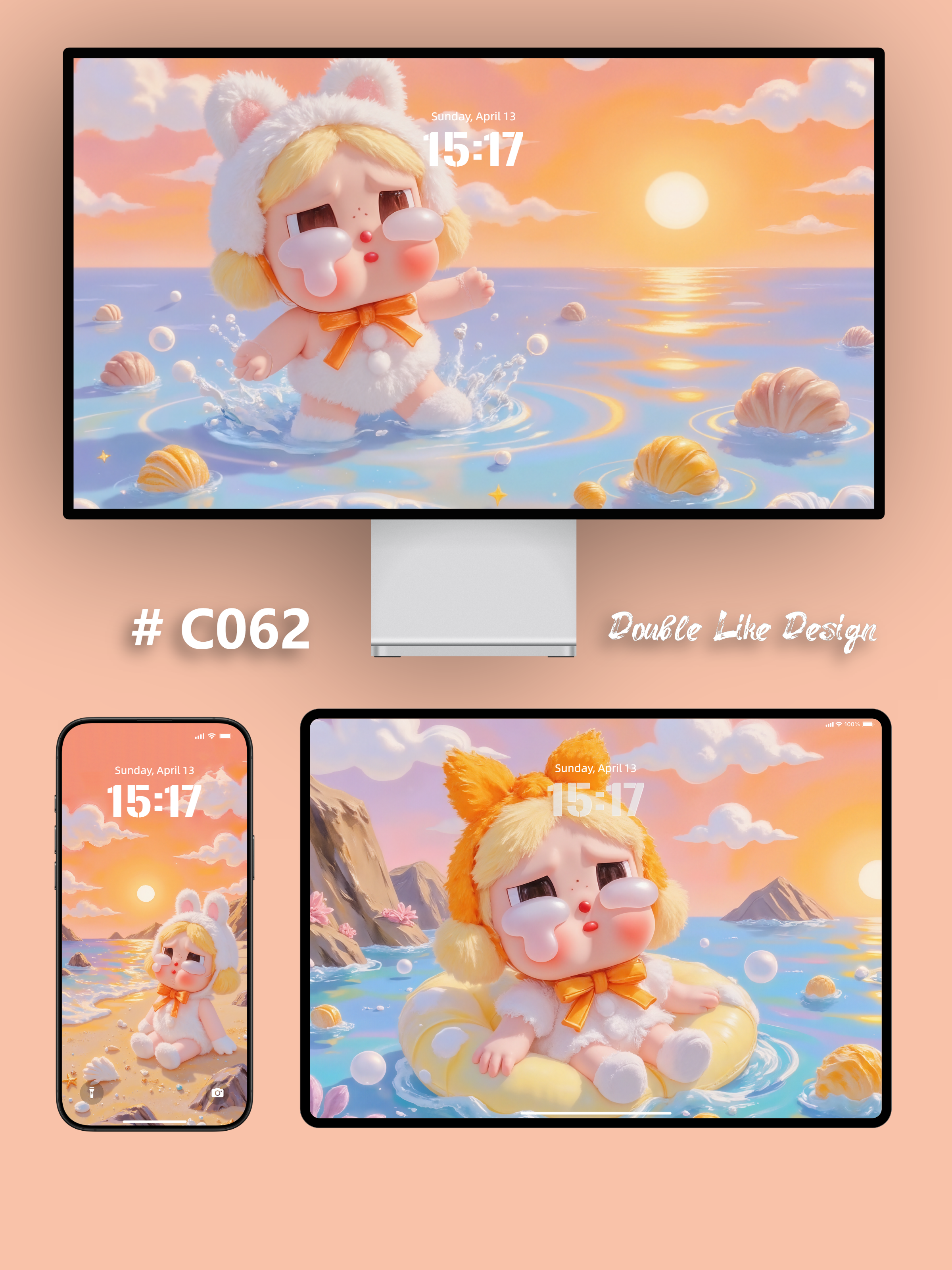 Watching Sunset on Beach [#C062]